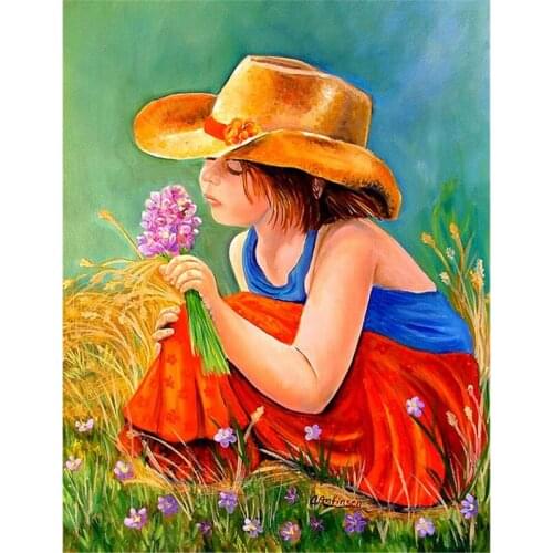 Girl picking flowers 3D Full Square Diamond painting Round 5D Diamond Embroidery Sale Home decoration Diamond pictures