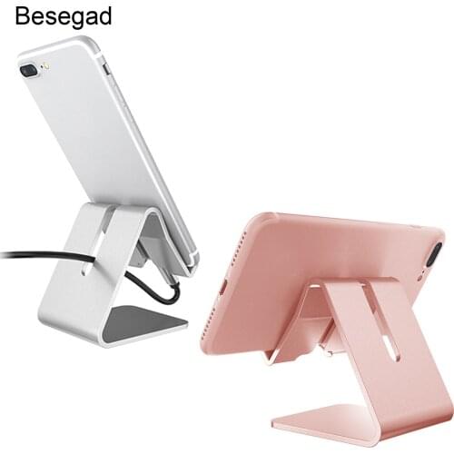 Besegad Universal Phone Stand Holder Aluminum Tablet Mount Desktop Display Table Desk Bracket for iPhone Samsung Huawei Xiaomi