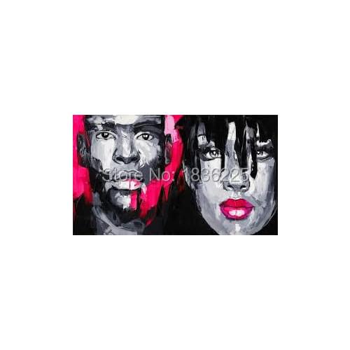 Free Shipping Hand Painting Oil Painting Painted Face Of couple woman and man Decoration Painting Modern Wall Painting
