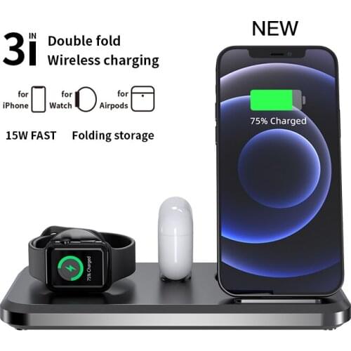 3 In 1 Fast Wireless Charger For Airpods Pro Apple Watch 15W Qi Foldable Charging Dock Station For iPhone 11 Xs Max X XR 8 Plus