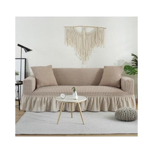 Real Nordic Elastic Sofa Cover Jacquard Skirt Plaid Slipcover For Living Room Armchair Couch 1/2/3/4 Covers All-inclusive Seater