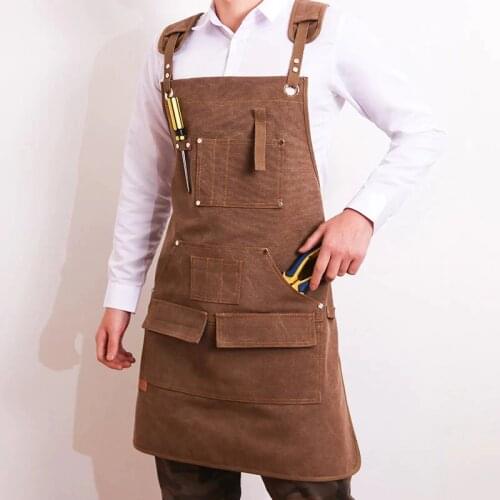 Durable Goods craftsman Apron Canvas Cross Back Adjustable Apron with Pockets for Women and Men Kitchen Cooking Baking Bib Apron
