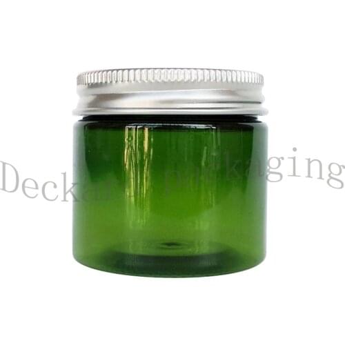 50X50ml Green Empty Plastic Cosmetic Containers With Aluminum Lids,Lip Balm Pot,Cream Sample Display Jar 50cc,makeup bottles Can