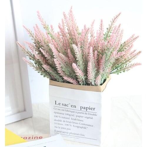 Lavender Plastic Artificial Flowers Romantic Provence Purple Bouquet With Green Leaves Wedding Table Decoration Dropshipping