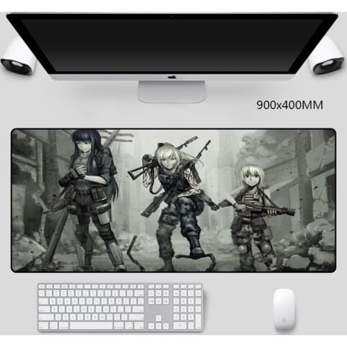 Anime Girl with Gun Picture Mouse Pads with Natural Softy Rubber Desktop Mats Precision Hemming Gaming Mouse Pad 90x40/70x30cm