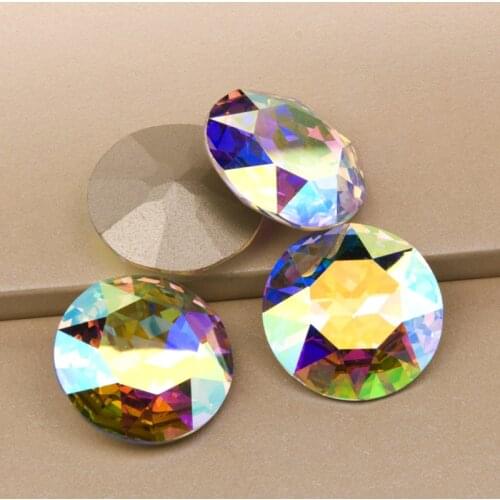 SW1201 DIY Round Cabochon Strass Crystal AB Large Sew On Rivoli Stone with Claw Setting Fancy Rhinestones for Dress Jewelry