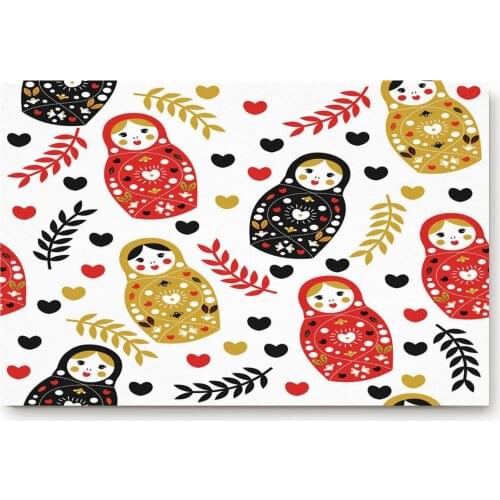 Doll Russian Doll Heart Leaves Red Color Rich Girl Souvenir Style Doormat Bathroom Accessories Set Floor Carpets Home Decor