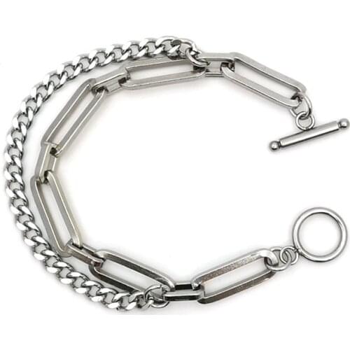 Fashion stitching double-layer titanium steel stainless steel bracelet chain hip-hop wild bracelet hot sale