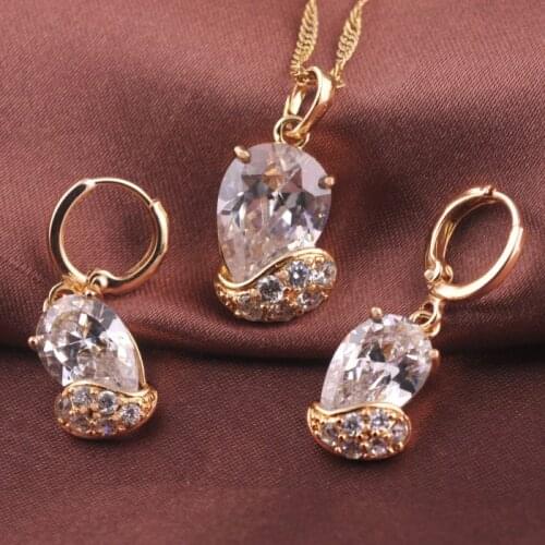 MxGxFam Gold Color Clear Heart High quality Zircon Stone Fashionable Sets Jewelry Gift for Women