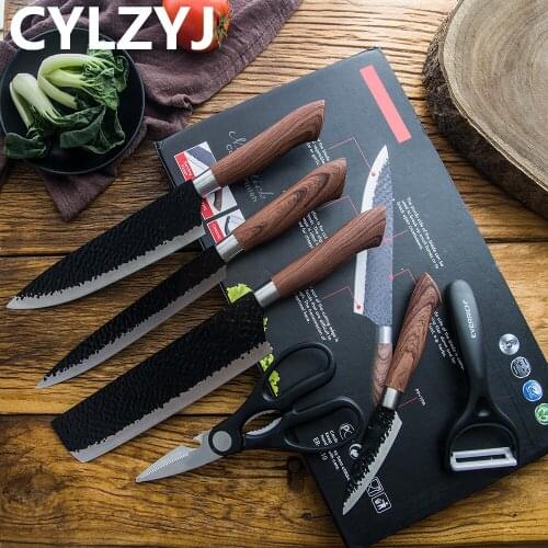 Stainless Steel Kitchen Knives Set Tools Forged Kitchen Knife Scissors Ceramic Peeler Chef Slicer Nakiri Paring Knife Gift Case