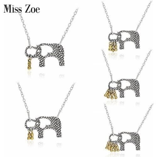 Elephant and Her Little Peanuts Necklace Animal Pendant Necklace Mother Love Necklace Mom and Children Kids Family Jewelry