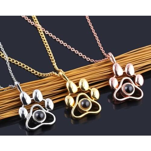 Dropshipping Custom Pet Photo Projection Necklaces Cat Dog Paw Pendant Choker Chain Pet Animal Memory Jewelry Gift