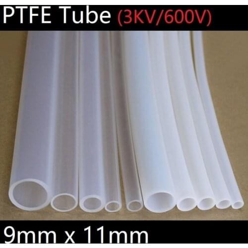 PTFE Tube White ID 9mm x 11mm OD F46 Insulated Heat Protect Transmit Hose Rigid Pipe Temperature Corrosion Resistance 600V
