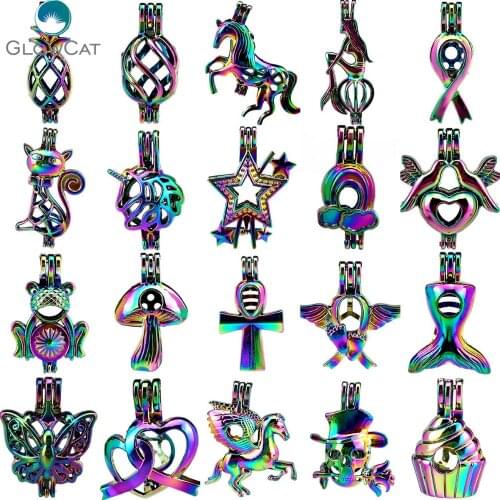 MIX Rainbow Color Kinds of Cat Bird Cake Heart Fruit Animal Pearl Beads Cage Locket Pendant Locket Fairytale Party