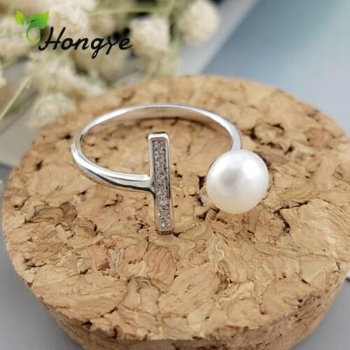 Hongye Adjustable Rings 925 Sterling Silver Female Jewelry Natural Pearl Decorative Simple Design Ring for Bridal Birthday Party