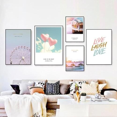 Romantic Heart-shaped balloon Ferris wheel Cactus Nordic Poster Wall Art Canvas Painting Wall Picture For Living Room Decoration