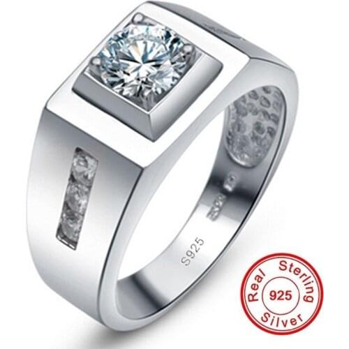 Luxury 100% 925 Sterling Silver 6mm 1ct CZ Engagement Rings For lovers Men Wedding Rings Simulated Platinum Diamond size 7-11