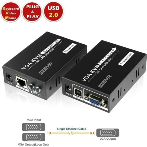 200m VGA KVM Extender 656ft over UTP Cat5 Cat6 Ethernet VGA Extender USB KVM Keyboard Mouse Control Extensor Extender with PS/2