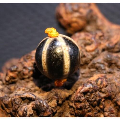 Treasure Unique Energy Tibetan Agate Pumpkin Round dZi Bead Pendant Amulet Timestown UPD21103A