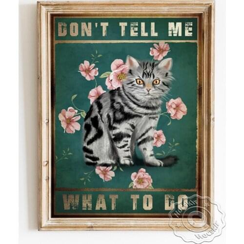 Vintage Art Animal Portrait Prints Poster, Lovely Cat Plant Flowers Illustration Wall Stickers, Living Room Wall Art Home Decor