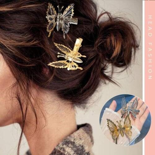 Move with Beauty Clip Simulation Butterfly Hairpin for Women Girl Headdress Rhinestone Duckbill Clip Hold Hair Accessories