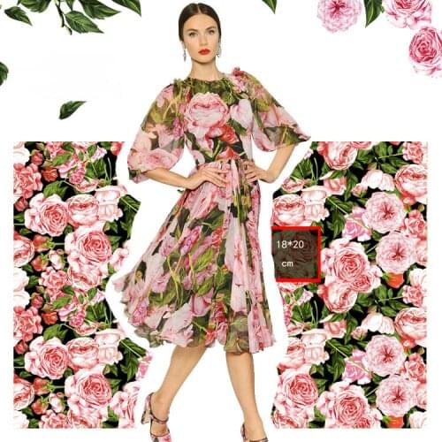 145cm Width Big Rose Flowers Print Soft Thin Chiffon Crepe Fabric For Women Dress Blouse DIY Sewing