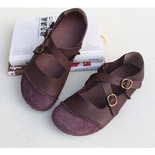 Shoes Woman Flat 100% Genuine Leather Flat Shoes Women Round toe Slip on Ballet Flats Comfortable Female Shoe