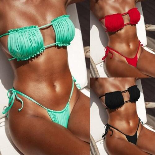 Folded bikini 2020 Micro bikini set Bandaged swimsuit women Sexy tied bathing suits Two pieces swimwear Brazilian beachwear lady