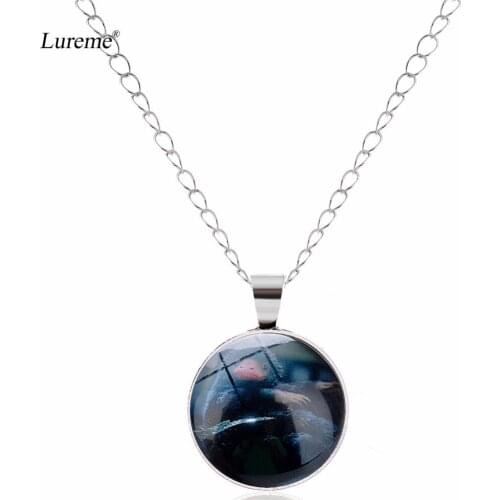 Lureme Vintage Women Glass Time Gem Fantastic Beasts Silver Chain Disc Pendant Necklace (nl005897)