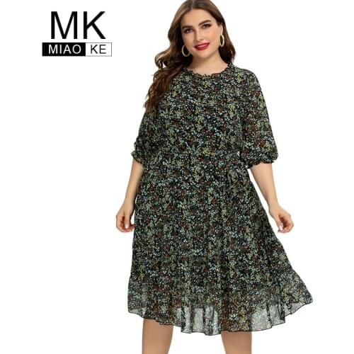 2020 Fall womens Plus Size print Flower Dress fashion Ladies Chiffon vintage elegant dresses 4XL 5XL 6XL