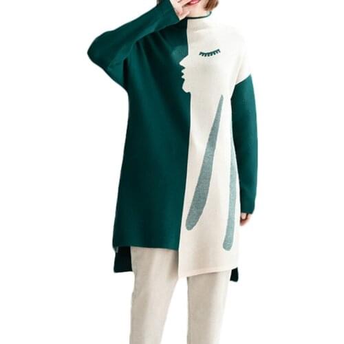 2021 Fashion Plus Size Womens Winter Sweater Dress Casual Long Sleeve Half High Collar Autumn Winter Knitted Dress 16A