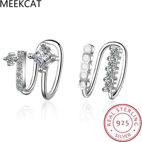 1pc 925 Sterling Silver Ear Cuff Exquisite Moon Star Zircon Cartilage Ear Clip Earrings for Women Jewelry Pendientes