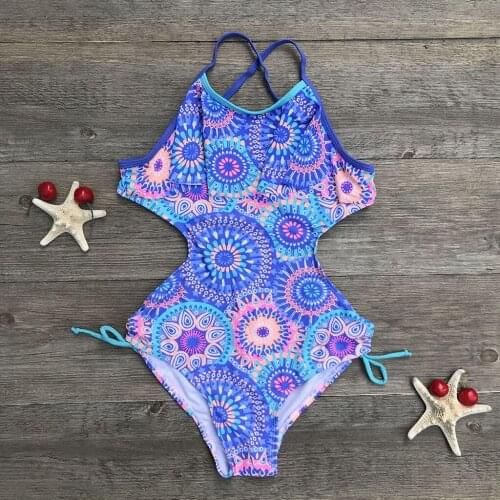 2021 Children Girls Bikini Set Teen Children Girls Print Africa Style One-piece Swimsuit Beach Swimwear Set For Girls 5-14 Year