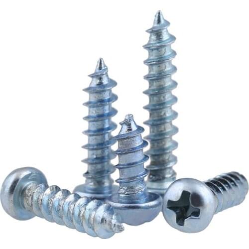 30pcs M4 M5 M6 Pan Head Cross Groove Self Tapping Screw Round Head Hardened Screw Wood Screws Blue Zinc