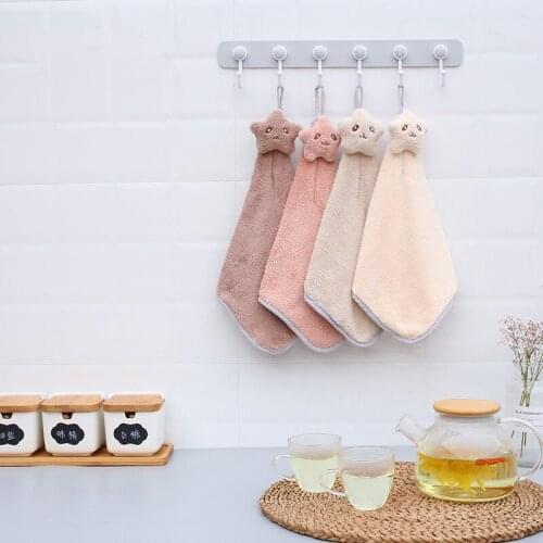 4Pcs/set Creative Absorbent Coral Velvet Hanging Hand Towel Vartoon Rag Kitchen Hand Towel Children Hand Towel