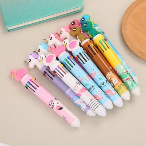 5 Pcs/set Lovely 10 Colors Ballpoint Pens Animal Unicorn Flamingo Student Writing Ball Pens Learning Office Stationery Supplies