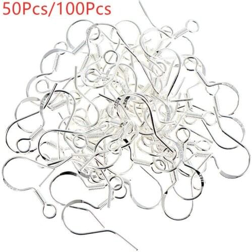 50Pcs/100pcs Silver Color Earring Hooks Wires Findings Iron Metal Ear Hook Clasp Earring Making Fit DIY Jewelry Accessories