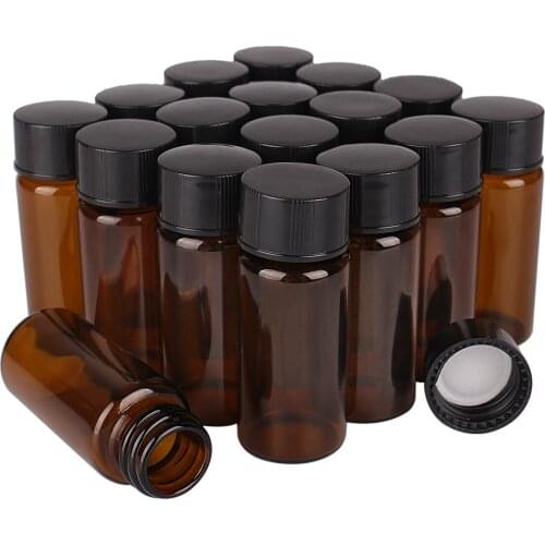 50 Pieces 10ml 22*50mm Small Amber Glass Bottles Ink Perfume Bottles Jars Vials with Black Plastic Caps for Craft Accessory DIY