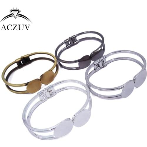 ACZUV 50pcs 18mm Flat Pad Double Cabochon Base Settings Cuff Bracelet Blanks Bezel Bangle Bracelet Blank BBS025