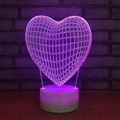 Heart Acrylic 3D Illusion Night Light Colorful Touch Table Desk Lamp for Lovers Gift Home Bedroom Decor