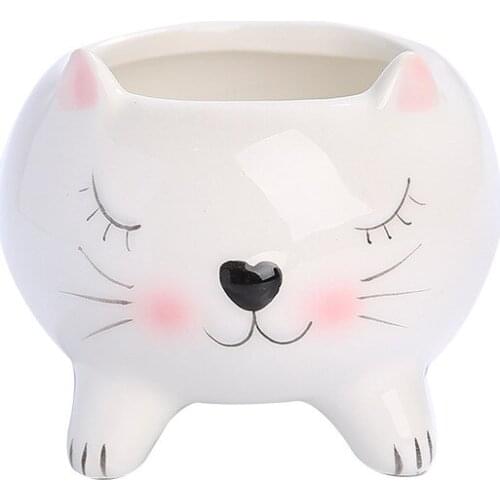 Cartoon Succulent Flowerpot White Porcelain Flowerpot Hand-painted Pots Breathable Office Creative Thumb Flower Vase Decoration