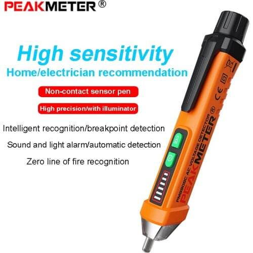 Official PEAKMETER PM8908C Non-contact AC Voltage Detector Tester Meter 12V-1000V Pen Type Voltage Detector NCV Test Pen