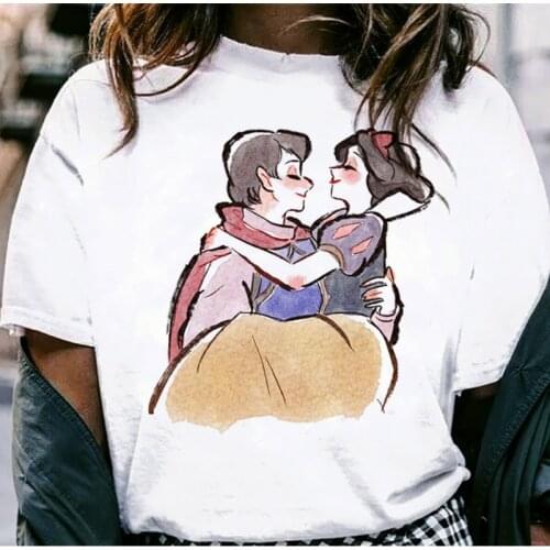 Kawaii Cartoon Disney Princess T Shirt Women Cute Anime T-shirt Korean Style Graphic Tees Unisex Harajuku Tshirt Female