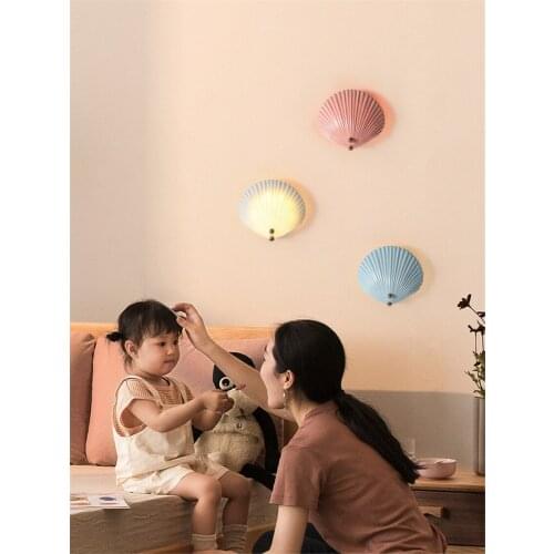 Nordic ocean shell ceramic wall lamps bedroom lamp childrens room girl princess room wall cartoon theme sconces lights fixtures