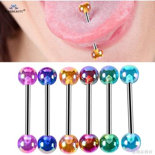 Colorful Balls 6 pcs/set 14G Acrylic Tongue Piercing langue Nipple Ring Sexy Tongue Rings Women Men Industrial Piercing Jewelry