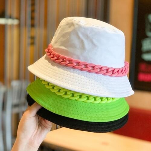 Personality Thick Chain Bucket Hat Men Women Summer Cap Trend Unisex Fisherman Hat Cotton Sun Protection Hat Panama Hip Hop Cap