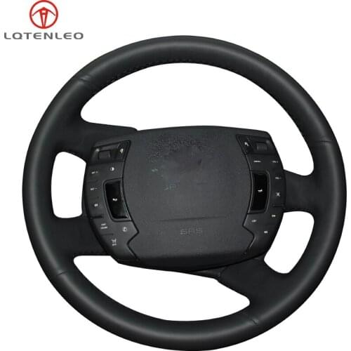 LQTENLEO Black Smooth Artificial Leather Hand Sewing Car Steering Wheel Cover For Citroen C5 2008-2017