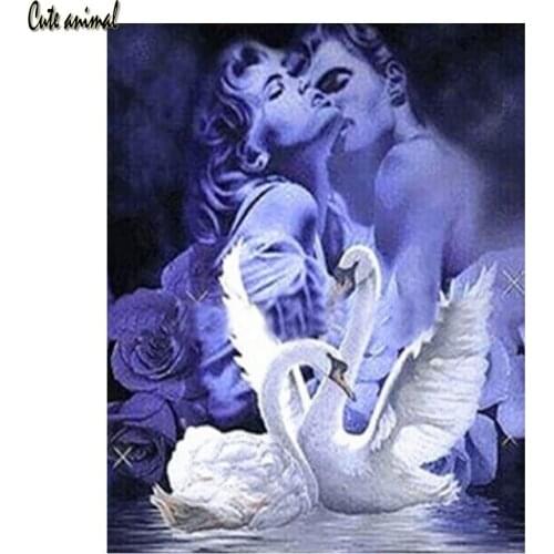 DIY 5D Diamond Painting Lovers Rose Cross Stitch Handmade Diamond Embroidery Swan Couple Patterns Rhinestones Mosaic Decor New