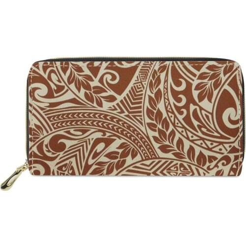 OEM Drop Shipping Carteira Feminina Travel Pu Leather Coins Wallet Money and Card purse Polynesian tribal style Pattern Low MOQ