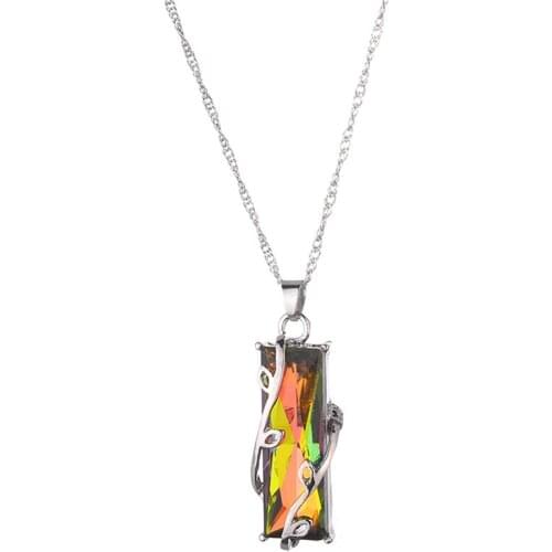 3.5cm*1.5cm Natural Fire Rainbow Mystic Necklace Charm Solid Vintage Fashion Women Jewelry